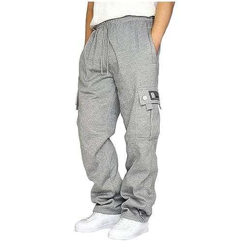 Generisch Jogginghose Herren Baumwolle Treizeithose Herren Lang Sweatpants Herren mit Taschen Fitnessstudio Herren Hose Jogginghose Herren Grau Baggy Gym Männer von Generisch