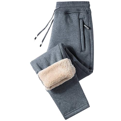 Generisch Jogginghose Herren Baumwolle Warme Gefütterte Thermo Fleece Hosen Winter Outdoor Sporthose Freizeithose mit Reißverschluss Taschen Warme Jogginghose Herren Trainingshose Herren Lang von Generisch