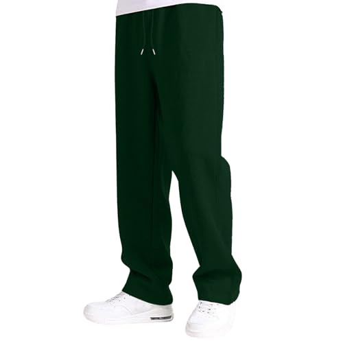 Generisch Jogginghose Herren Breite Baggy Sweatpants Baumwolle Elastische Taille Jogging Hose Weites Bein Sporthose Lang Sweat Pants Men Winter Warme Männer Sweathose Mit Taschen A4- Grün L von Generisch