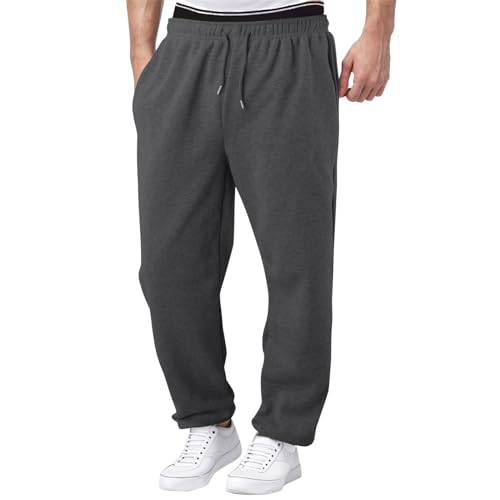 Generisch Jogginghose Herren Breite Baggy Sweatpants Baumwolle Elastische Taille Jogging Hose Weites Bein Sporthose Winter Warme Sweathose Casual Sport Cargo Pants Mit Taschen Kordelzug von Generisch