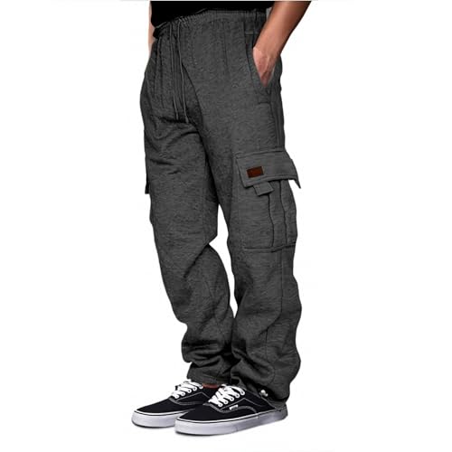 Jogginghose Herren Breite Baggy Sweatpants Baumwolle Elastische Taille Jogging Hose Weites Bein Sweathose Winter Warme Sporthose Casual Cargohose 2025 von Generisch
