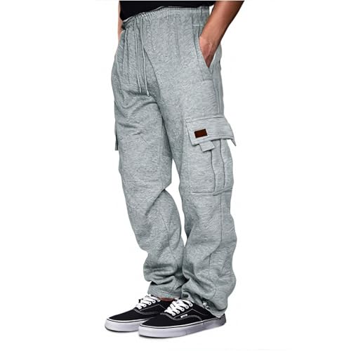 Generisch Jogginghose Herren Breite Baggy Sweatpants Baumwolle Elastische Taille Jogging Hose Weites Bein Sweathose Winter Warme Sporthose Casual Cargohose 2025 von Generisch