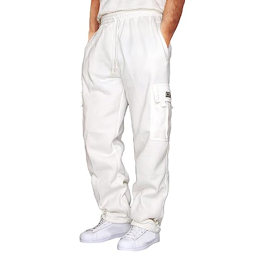 Generisch Jogginghose Herren Einfarbige Elastische Cargohose Lange Baggy Hose Mode Freizeithose Cargo Pants Männer Chino Hose Outdoorhose Sporthose Mit Tasche von Generisch