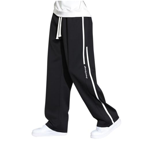 Generisch Jogginghose Herren Freizeithose Jogginghose Herren Gerade Bein Freizeithose Lockere Jogginghose mit Weitem Bein (Black, XL) von Generisch