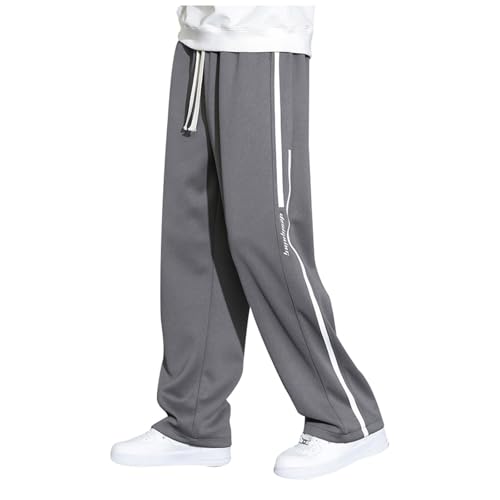Generisch Jogginghose Herren Freizeithose Jogginghose Herren Gerade Bein Freizeithose Lockere Jogginghose mit Weitem Bein (Grey, M) von Generisch