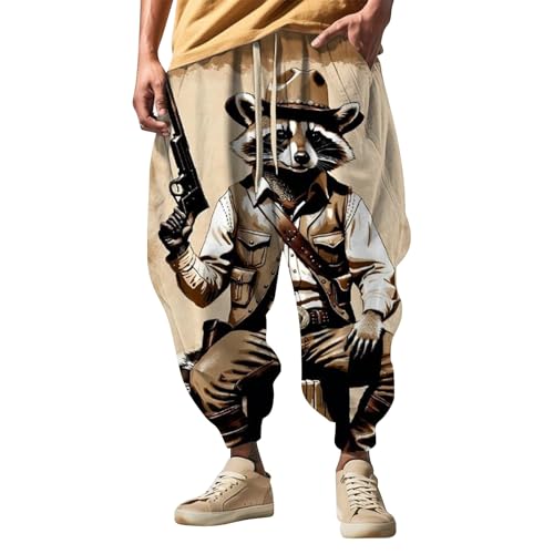 Generisch Jogginghose Herren Lang Mit Druck, Haremshose Herren Baggy, Herrenhose Mit Bündchen Sweathose Mit Gummizug Trainingshose Mit Weitem Bein Freizeithose Weich Fitnesshose Warm Sweatpants von Generisch