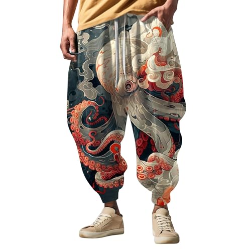 Generisch Jogginghose Herren Lang Mit Druck, Haremshose Herren Baggy, Herrenhose Mit Bündchen Sweathose Mit Gummizug Trainingshose Mit Weitem Bein Freizeithose Weich Fitnesshose Warm Sweatpants von Generisch