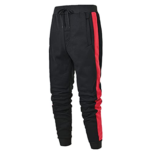 Generisch Jogginghose Herren Slim Fit Gym Fitness Casual Sporthose Baumwolle Klassische Jogginghose Streifen Freizeit Elastischer Bund Langgröße Trainingshose mit Taschen-Rot-XL von Generisch
