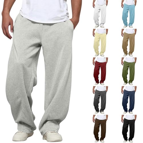 Generisch Jogginghose Herren Übergroße Haremshose Trainingshose Gerade Sporthose mit Taschen & Kordelzug Grau Baggy Sweatpants Einfarbig Sweathose Lang Laufhose Männer Joggen Freizeithose Haushose von Generisch