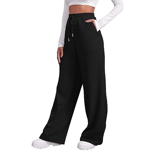 Generisch Jogginghose Schwarz Damen, Jogginghose Damen Baggy Sweatpants Große Größen Stoffhose Weiße Freizeithose High Waist Laufhosen Teenager Mädchen Gym Jogginghose Warm Sporthose Mit Taschen von Generisch