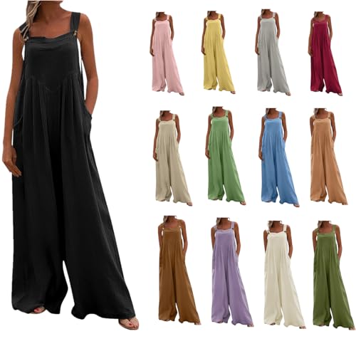 Generisch Jumpsuit Damen Ärmellos Overall Lose Casual Einfarbig Prägnant Lange Breite Beine Jumpsuit Romper Kuscheliger Umpsuit mit Tasch von Generisch