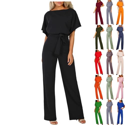 Generisch Jumpsuit Damen Elegant Sommer Ärmellos Overall Weites Bein Romper Mit Taschen Flatterärmel Plissee Bodysuit Hochzeitsgast Playsuit Festlich Hosenanzüge Business Outfit Set von Generisch