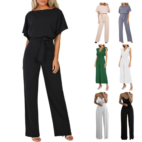 Generisch Jumpsuit Damen Elegant Sommer Kurzarm Overall Weites Bein Romper Mit Taschen Playsuit Hosenanzug Festlich Anzug Hochzeit Hochzeitsgast HosenanzüGe Einteiler Business Set Outfit Zweiteiler von Generisch