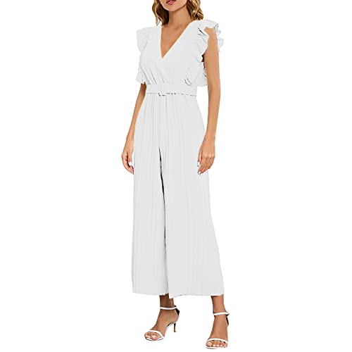 Generisch Jumpsuit Damen Elegant Sommer Kurzarm Overall Weites Bein Romper Mit Taschen Playsuit Hosenanzug Festlich Anzug Hochzeit Hochzeitsgast HosenanzüGe Einteiler Business Set Outfit Zweiteiler von Generisch