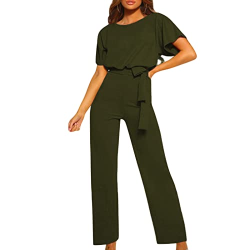 Generisch Jumpsuit Damen Elegant Sommer Kurzarm Overall Weites Bein Romper Mit Taschen Playsuit Hosenanzug Festlich Anzug Hochzeit Hochzeitsgast HosenanzüGe Einteiler Business Set Outfit Zweiteiler von Generisch