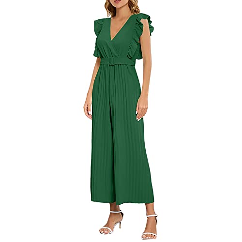 Generisch Jumpsuit Damen Elegant Sommer Kurzarm Overall Weites Bein Romper Mit Taschen Playsuit Hosenanzug Festlich Anzug Hochzeit Hochzeitsgast HosenanzüGe Einteiler Business Set Outfit Zweiteiler von Generisch