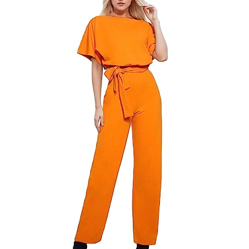 Generisch Jumpsuit Damen Elegant Sommer Kurzarm Overall Weites Bein Romper Mit Taschen Playsuit Hosenanzug Festlich Anzug Hochzeit Hochzeitsgast HosenanzüGe Einteiler Business Set Outfit Zweiteiler von Generisch