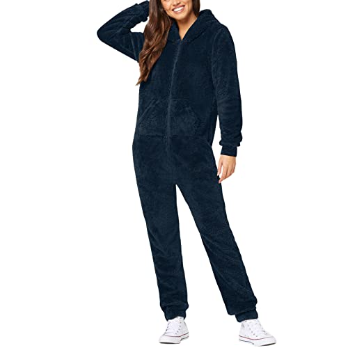 Generisch Jumpsuit Damen Kuschelig Teddy Fleece Damen Jumpsuit Onesie,Einteiler Lang Pyjama Hausanzug Flauschig Schlafanzug Plüsch Damen Onesie Overall Weich Warm Loungewear Warm Schlafoveralls von Generisch