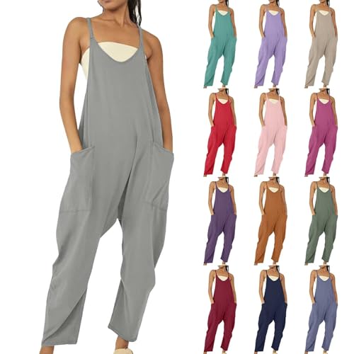 Generisch Jumpsuit Damen Sommer Elegant Latzhose Damen Große Größen Arbeitshose Stretch Overall Locker Einteiler Leicht Sommerhose Einfarbig Bequem Romper Ärmellos Playsuit Mit Taschen Sommeroverall. von Generisch