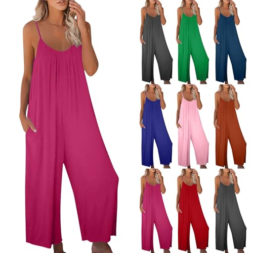 Generisch Jumpsuit Damen Sommer Lang Weites Bein Sommerhose Lang Latzhose Weites Bein Playsuit Lang Romper Ärmellos Hosenanzug Hohe Taille Jumpsuits Leicht Somerhose Ärmellose Latzhose Sommeroveralls von Generisch