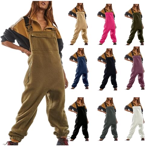 Generisch Jumpsuits Für Damen Fleece Warme Overalls Lässiger Latzhose Arbeitshose Winter Latzhosen Mit Taschen Lose Overall Jahrgang Haremshose Verstellbare Riemen von Generisch