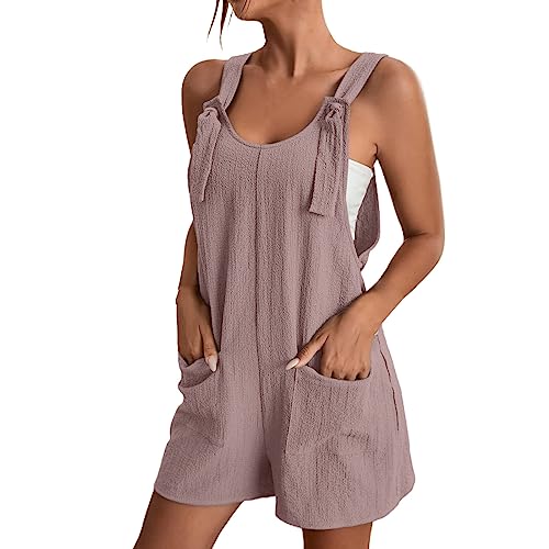 Generisch Jumpsuits Für Damen Musselin Jumpsuit Sommer Overall Ärmellos Latzhose Elegant Playsuit Weiches Romper Einteiler Einfarbiges Jump Suit Verstellbaren Hosenanzug Mit Taschen von Generisch