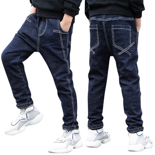 Generisch Jungen Hosen - Freizeithose Einfarbig Fleecehose Mädchen Baggy Hose Low Waist Jeans Straight Denimhose Winddichte Warme Schneehosen Autumn und Winter von Generisch