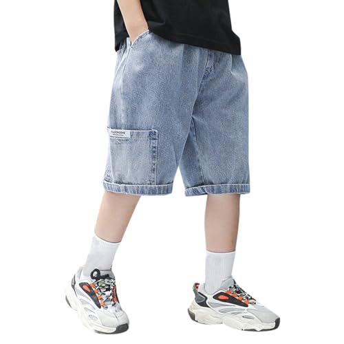 Generisch Jungen Jeans Shorts Baggy Kurze Hosen Jeanshosen Sommer Jeansshorts Relaxed Fit Denim Shorts Casual Sport Kurz Jeanshose Vintage Mode Bermuda Jeanshorts Y2k Streetwear für Kinder von Generisch