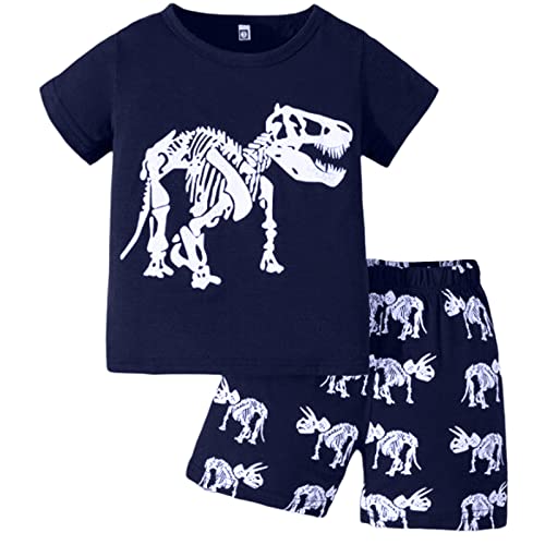 Generisch Jungen Kinder Schlafanzug Sommer Baumwolle Nachtwäsche Kurzarm Shorty Pyjamas Set Dinosaurier Traktor Bagger Weltraum Planeten Zweiteiliger Schlafanzug Junge Maedchen,Weiß, von Generisch