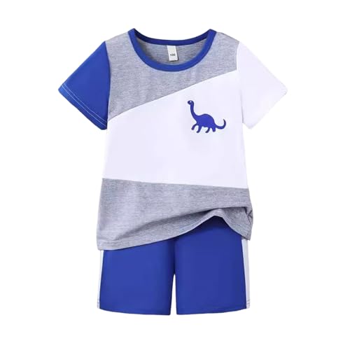Jungen Schlafanzug Kurzarm T-Shirt und Passender Shorts Weich Niedlich Kurzärmliger Pyjama Set Einfarbig Casual Pyjamaset Dünn Kurze Schlafanzüge 1-7 Jahre von Generisch