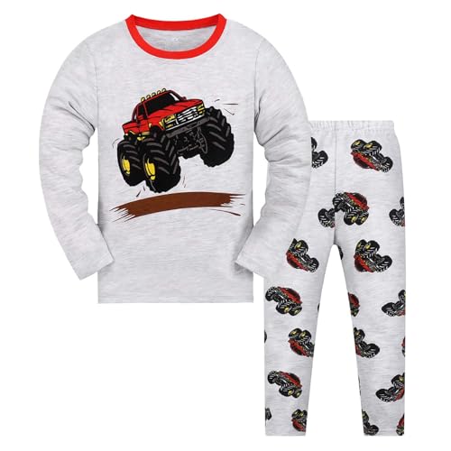 Generisch Jungen Schlafanzug Unisex Polizeiauto Bagger Feuerwehrauto Weltraumrakete Langarm Zweiteiliger Schlafanzug Kinder Herbst Winter Bekleidung Nachtwäsche Motorrad Pyjama Set Light Gray 7 Jahre von Generisch
