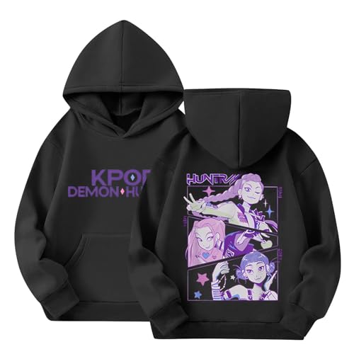 Generisch K-Pop De-Mon Hunters Hoodie Mädchen Kapuzenpullover Mit Anime Drucken Langarm Pullover Für Jungen Mädchen Modisch Hip Hop Streetwear Lustige Sweatshirt Oberteile Sport Hoodies 2-13 Jahre von Generisch