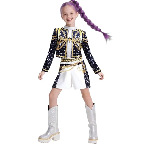 Generisch K Pop Demon Hunter Kostüm Kinder, Rumi Kostüm Kinder Mira Zoey K Pop Cosplay Rollenspiel Uniform Komplettes Set Halloween Anime Kostüms Teenager Mädchen von Generisch