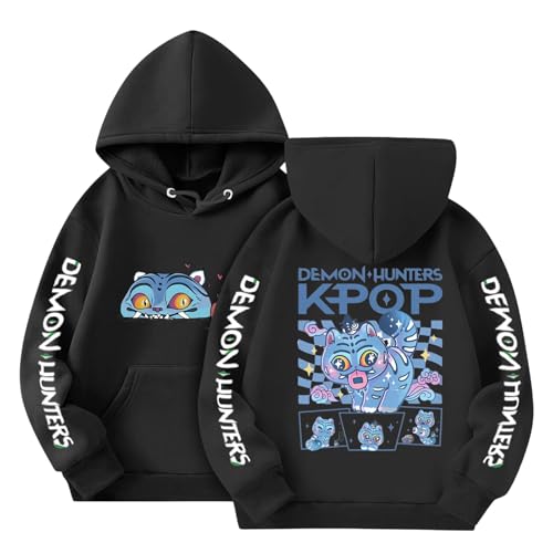 Generisch K Pop Demon Hunters Hoodie for Girls, Casual K-Pop Streetwear Hoodie with Anime Print,Long Sleeve Sweatshirt Tops for Mädchen Teenagers 3-14 Years B02 140 von Generisch