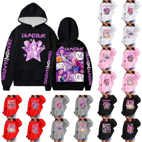 Generisch KPop Hoodie für Unisex Kinder K-Pop Kapuzenpullover mit Anime-Druck Langarm Demon Hunters Sweatshirt Lässige Oberteile für Jungen Mädchen 2-16 Jahre Streetwear von Generisch