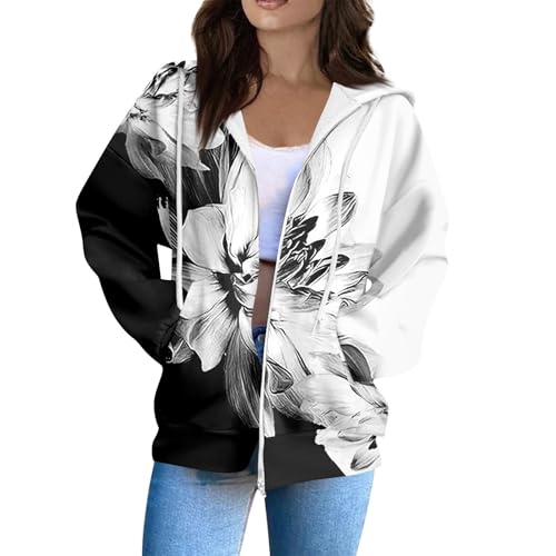 Generisch Kapuzenjacke Basic Damen Sweatjacke Sportjacke Langarm Leichte Kapuzenpullover Sweatshirt Jacke Mit Kapuze Reißverschluss Zipper Hoodie Strickjacke Weiß L von Generisch