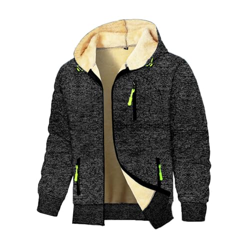 Generisch Kapuzenjacke Herren Fleece Sweatjacke Warmer Fleecejacke Dicke Thermo Übergangsjacke Winter Kaputzensweatjacke Einfarbige Sportjacke Classic Kapuzenpullover Dunkelgrau XL von Generisch