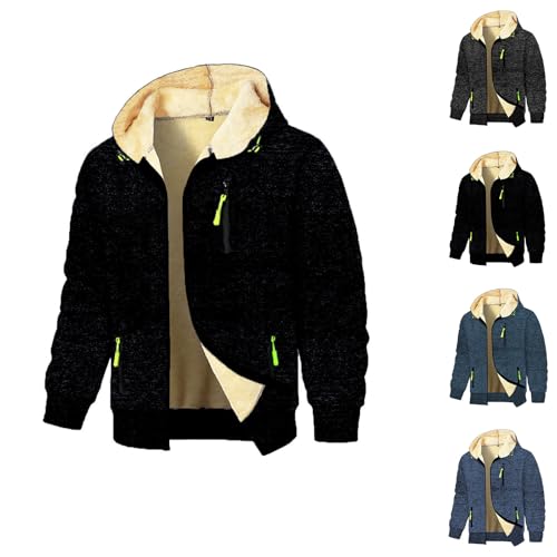 Generisch Kapuzenjacke Herren Fleece Sweatjacke Warmer Fleecejacke Dicke Thermo Übergangsjacke Winter Kaputzensweatjacke Einfarbige Sportjacke Classic Kapuzenpullover Schwarz S von Generisch