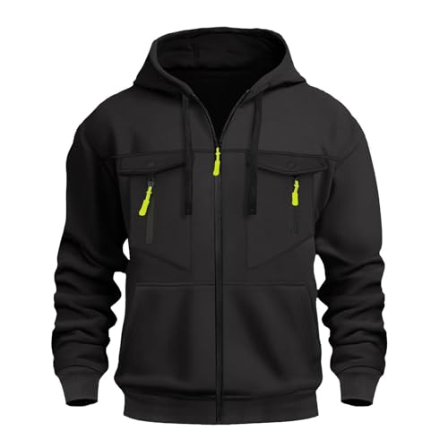 Generisch Kapuzenjacke Herren Jacke Winter Hoodie Reißverschluss Sweatjacke Taschen Komfort Sportjacke Übergangsjacke Lässig Outdoor Jacken Freizeit Herren-jacken Trainingsjacke Schwarz XL von Generisch