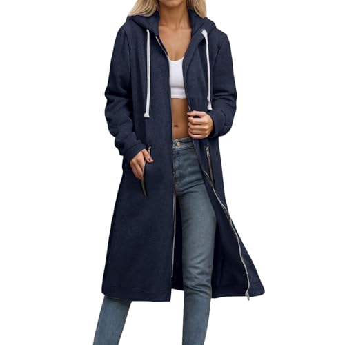 Generisch Kapuzenjacke Hoodie Damen Lang Elegant Kapuzenpullover Oversized Sweatjacke Reißverschluss Hoodie Jacke Langarm Herbst Winter Übergangsjacke Warm Fleecejacke Damenjacken Sweatshirt von Generisch