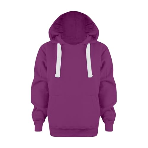 Generisch Kapuzenjacke Mit Reißverschluss Jungen Langarm Hoodie Kapuzenpullover Mit Taschen Und Tunnelzug Einfarbig Sweatjacke Baggy Sweatshirt Sport Pullover Leicht Hoodie Purple 110 von Generisch