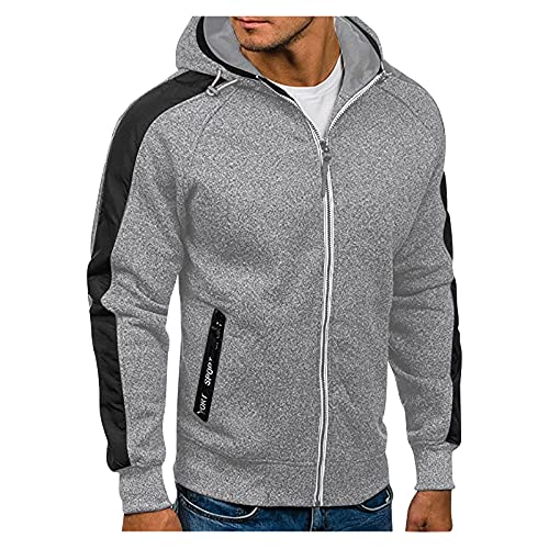 Generisch Kapuzenpulli Herren Hoodie Mit Reißverschluss 3XL Kapuzenpullover Herren Grau Regular Fit Sweatpullover Farbkontrast Sweatshirt Mit Taschen Kapuzenjacke Langarm Freizeitjacke Sweatjacke von Generisch
