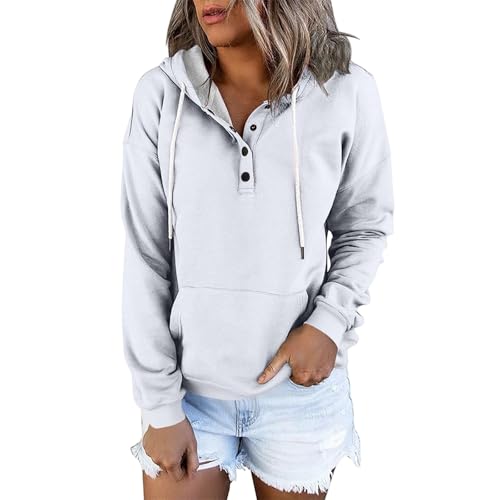 Generisch Kapuzenpullover Damen Knopfleiste Hoodie Pullover Langarm Herbst Winter Sweatshirt Oberteil Pulli Damen Kapuzenjacke Sanfte Milch Almond von Generisch