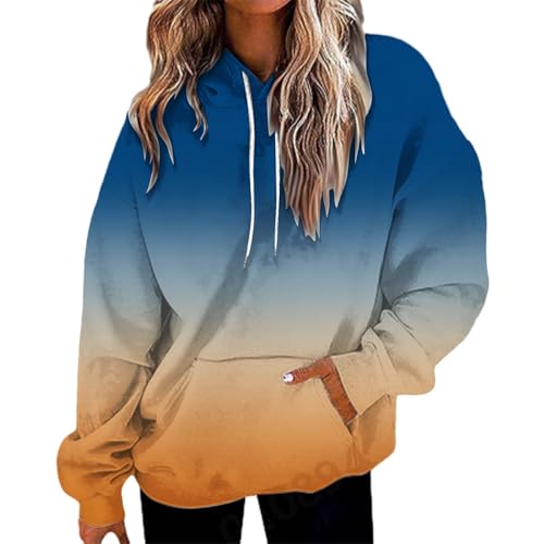 Generisch Kapuzenpullover Damen Knopfleiste Hoodie Pullover Langarm Herbst Winter Sweatshirt Oberteil Pulli Sweatshirtjacke Dynamische Orange von Generisch