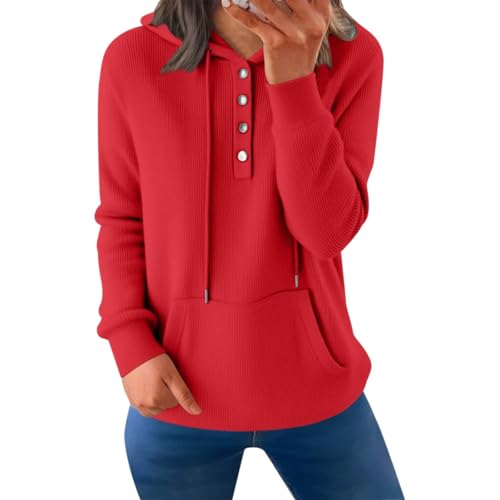 Generisch Kapuzenpullover Damen Knopfleiste Hoodie Pullover Oversized Langarm Sweatshirt Herbst Winter Einfarbig Warm Basic Hoody Freizeit Outwear Sport Style Training Elegant Sweatjacke Streetwear von Generisch