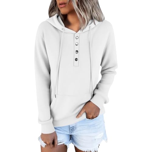 Generisch Kapuzenpullover Damen Knopfleiste Hoodie Pullover Oversized Langarm Sweatshirt Herbst Winter Einfarbig Warm Basic Hoody Freizeit Outwear Sport Style Training Elegant Sweatjacke Streetwear von Generisch