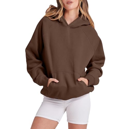 Generisch Kapuzenpullover Damen Oversize Hoodie Damen Sweatshirt Herbst Winter Einfarbig Warm Basic Hoody Freizeit Outwear Sport Style Training Kapuzenpullover Sweatjacke Hoody von Generisch