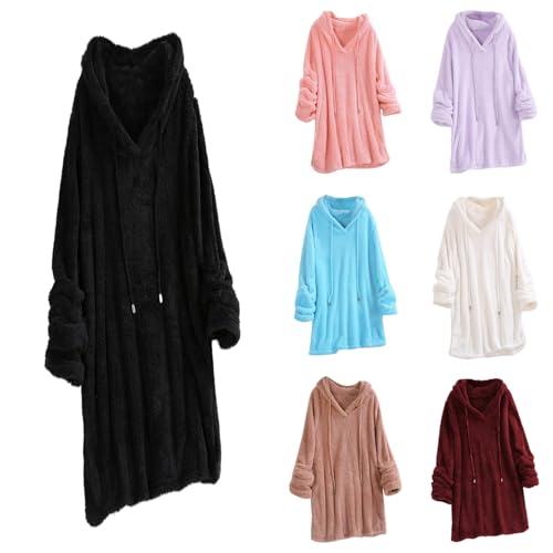 Generisch Kapuzenpullover Für Damen Warmer Teddy Teddyfell Kuschel Pulli Elegant Lang Hoodies Winter Warm Oberteil Kordelzug Kapuzenpullis Kapuzensweatshirt Lose Sport Hoody Tops von Generisch