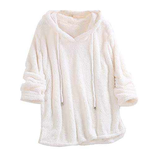 Generisch Kapuzenpullover Für Damen Warmer Teddy Teddyfell Kuschel Pulli Elegant Lang Hoodies Winter Warm Oberteil Kordelzug Kapuzenpullis Kapuzensweatshirt Lose Sport Hoody Tops von Generisch