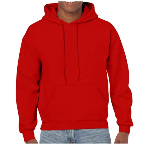 Generisch Kapuzenpullover Für Herren Drawstring Kapuzenpullover Hoodies Hoody Sweatshirt Herren Pullover Basic Hoodies Hoodie Herren Winter Herr Pullover Fleecepullover Pulli Herren（Red,4X-Large von Generisch
